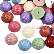 Opaque Resin Beads, Half Drilled, Half Round/Dome, Corrugated, Mixed Color, 17.5x7.5mm, Hole: 2mm(RESI-T048-13)