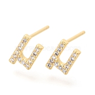 Brass Micro Pave Clear Cubic Zirconia Stud Earrings, Greek Alphabet, Real 18k Gold Plated, Letter.M, 8x5.5x1.9mm, Pin: 0.9mm(EJEW-O103-08G)