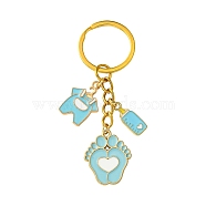 Alloy Enamel Keychain, with with Iron Findings, Footprint, Dark Turquoise, 7.5cm(KEYC-YW00023-02)