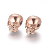 Ion Plating(IP) 304 Stainless Steel Beads, Skull, Rose Gold, 11x8x10mm, Hole: 2.5mm(STAS-I120-76RG)