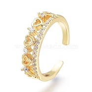 Brass Micro Pave Clear Cubic Zirconia Cuff Rings, Open Rings, Long-Lasting Plated, Heart, Golden, US Size 6 3/4, Inner Diameter: 17mm(RJEW-I073-16G)