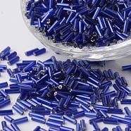 Silver Lined Glass Bugle Beads, Round Hole, Royal Blue, 6~7x1.5~2mm, Hole: 0.5mm, about 12500pcs/bag(SEED-K001-A05-1)