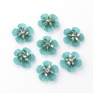 Handmade Paillette Ornament Accessories, with Glass and Fabrics Pads, Flower, Dark Turquoise, 20x19x6.5mm(WOVE-Q067-02)
