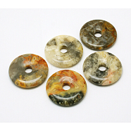 Donut/Pi Disc Natural Gemstone Pendants, Crazy Agate, Donut Width: 16mm, 40x5.5mm, Hole: 8mm(G-L234-40mm-06)
