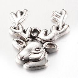 Tibetan Style Alloy Pendants, Christmas Reindeer/Stag, Cadmium Free & Nickel Free & Lead Free, Antique Silver, 25x22x3mm, Hole: 2mm, about 360pcs/1000g(TIBE-T003-088AS-FF)