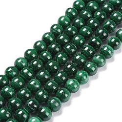 Natural Malachite Bead Strands, Grade AB, Round, 10mm, Hole: 1mm, about 40pcs/strand, 15.7 inch(G-O152-47-10mm-A)