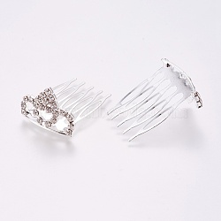 Rhinestone Hair Combs, with Iron Base, Bridal Tiaras For Wedding, Crown, Silver Color Plated, 41x26mm, Crown: 21.5x30.5x4.5mm(OHAR-WH0016-01A-S)