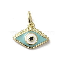 Brass Micro Pave Cubic Zirconia Charms, with Enamel, with Jump Ring, Real 18K Gold Plated, Evil Eye, Turquoise, 10x14x2.5mm, Hole: 3.7mm(KK-E092-08G-02)