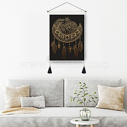 Polyester Woven Net/Web with Feather Pattern Wall Hanging Tapestry, for Bedroom Living Room Decoration, Rectangle, Gold, 900mm(AJEW-M216-01E)