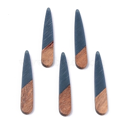 Resin & Walnut Wood Pendants, Teardrop, Steel Blue, 44x7.5x3mm, Hole: 1.2mm(X-RESI-S358-40P)