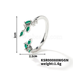 Fashionable European and American Style Brass Rhinestones Leaf Cuff Ring for Women, Platinum(SP8903-2)