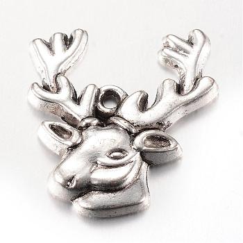 Tibetan Style Alloy Pendants, Christmas Reindeer/Stag, Cadmium Free & Nickel Free & Lead Free, Antique Silver, 25x22x3mm, Hole: 2mm, about 360pcs/1000g