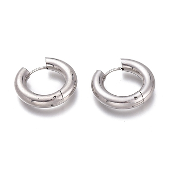 201 Stainless Steel Huggie Hoop Earrings, with 304 Stainless Steel Pin, Hypoallergenic Earrings, Ring, Stainless Steel Color, 24x5mm, 4 Gauge, Pin: 1mm