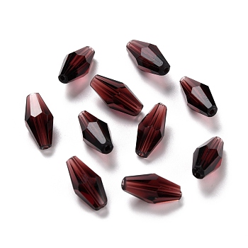Transparent Glass Beads, Faceted, Bicone, Dark Red, 16x8mm, Hole: 1mm