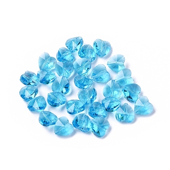 Transparent Glass Beads, Faceted, Heart, Deep Sky Blue, 10x10x7mm, Hole: 1~1.2mm