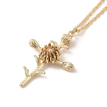 304 Stainless Steel Cross with Flower Pendant Necklaces for Women, Golden, 17.87 inch(45.4cm)