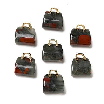 Natural African Bloodstone Brass Pendants, Handbag Charms, Golden, 27.5x26x12mm, Hole: 6.3x5mm