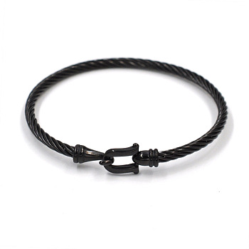 Unisex Titanium Steel Wire Rope Bangles with Hook Clasps, Black, show in picture