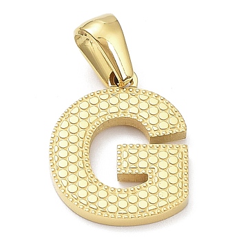 Ion Plating(IP) 316L Surgical Stainless Steel Pendants, Real 18K Gold Plated, Letter Charm, Textured, Letter G, 16.5x13x1.6mm, Hole: 3.5mm