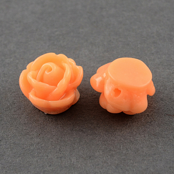 Opaque Resin Beads, Rose Flower, Coral, 9x7mm, Hole: 1mm