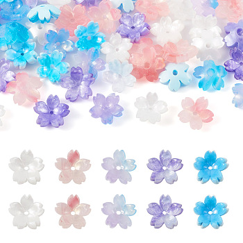 50Pcs 5 Colors Cellulose Acetate(Resin) Beads, Flower, Mixed Color, 11x11x4mm, Hole: 1.2mm, 10pcs/color