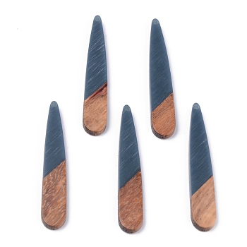Resin & Walnut Wood Pendants, Teardrop, Steel Blue, 44x7.5x3mm, Hole: 1.2mm