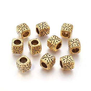 Tibetan Style Alloy Spacer Beads, Antique Golden Color, Lead Free & Cadmium Free, Barrel, Size: about 9mm wide, 9mm long, 9mm thick, hole: 5.5mm.
