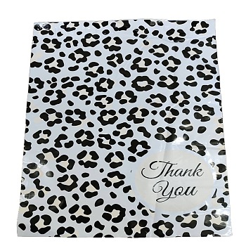 PE Plastic Self-Adhesive Packing Bags, White, Rectangle with Word Thank You, Leopard Print Pattern, 37.5~37.7x25.4~25.5x0.01cm