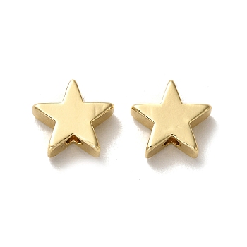 Brass Beads, Long-Lasting Plated, Star, Golden, 8x8.5x3mm, Hole: 1.4mm