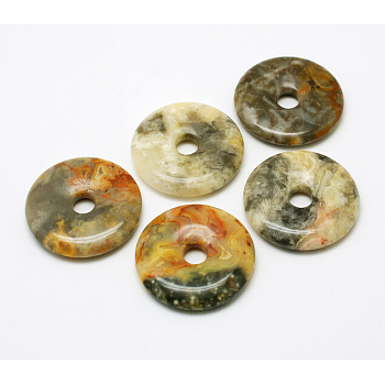 Donut/Pi Disc Natural Gemstone Pendants, Crazy Agate, Donut Width: 16mm, 40x5.5mm, Hole: 8mm