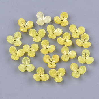 Cellulose Acetate(Resin) Bead Caps, 3-Petal, Flower, Yellow, 12x13x5.5~6mm, Hole: 1.2mm