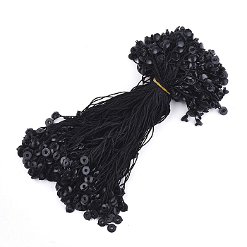 Polyester Cord with Seal Tag, Plastic Hang Tag Fasteners, Black, 190~195x1mm, Seal Tag: 8x2mm and 8x6.5mm, about 1000pcs/bag