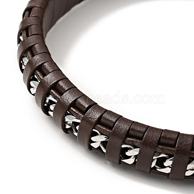 Leather & 304 Stainless Steel Rope Braided Cord Bracelet with Magnetic Clasp for Men Women(BJEW-C021-14)-4