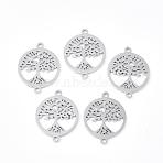Tarnish Resistant 201 Stainless Steel Links connectors, Flat Round with Tree of Life, Stainless Steel Color, 19.5x15x1mm, Hole: 1.2mm(STAS-T046-JA362-1)