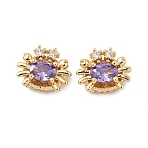 Brass Pave Cubic Zirconia Beads, Crab, Real 18K Gold Plated, Medium Purple, 10.5x14x6mm, Hole: 1.6mm(KK-A286-15G-02)