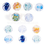 6Pcs 6 Colors Textured Inner Flower Handmade Lampwork Beads, Round, Mixed Color, 12mm, Hole: 1.5mm, 1pc/color(LAMP-TA0002-47)