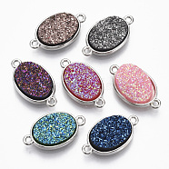 Alloy Links, with Druzy Resin Cabochons, Oval, Platinum, Mixed Color, 21x12x4.5mm, Hole: 1.4mm(X-PALLOY-R119-14)