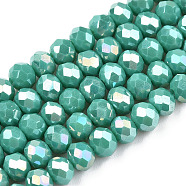 Electroplate Glass Beads Strands, Opaque Solid Color, AB Color Plated, Faceted, Rondelle, Light Sea Green, 6x5mm, Hole: 1mm, about 84~85pcs/strand, 41.5~42cm(EGLA-A044-P6mm-B31)