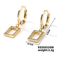 Elegant Vintage Copper Hoop Earrings with Geometric Zircon Stones, Golden, Rectangle, 25x7mm(IN0853-2)