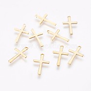 304 Stainless Steel Tiny Cross Charms, Golden, 14.5x9x1mm, Hole: 1mm(STAS-P220-08G)