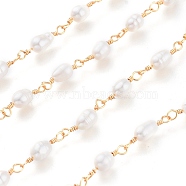 Freshwater Pearl Beaded Chains, with Brass Findings & Spool, Unwelded, Long-Lasting Plated, Golden, Pearl: 6~9x5~7mm, about 32.8 Feet(10m)/roll(CHC-K009-21G)