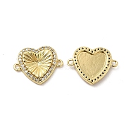 Brass Micro Pave Clear Cubic Zirconia Connector Charms, Heart Links, Real 18K Gold Plated, 16.5x21x3mm, Hole: 1.6mm(KK-E068-VB342)