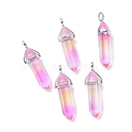 Faceted Bullet Glass Pointed Pendants, with Platinum Plated Brass Findings, Violet, 38~39.5x12.5x10mm, Hole: 5x3mm(KK-E282-01P-03)