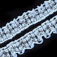 Organza Lace Trim, Pleated/Double Ruffle Ribbon, Light Sky Blue, 23~28mm, 50m/bundle(ORIB-S047-06E)