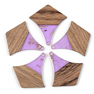 Transparent Resin & Walnut Wood Pendants, with Gold Foil, Arrows, Lilac, 38x35x3mm, Hole: 2mm(RESI-S389-055A-B01)