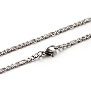 304 Stainless Steel Figaro Chain Necklaces, with Lobster Claw Clasps, Stainless Steel Color, 23.6 inch(59.9cm), 3x1mm(STAS-M174-033P)