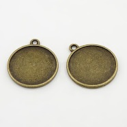 Alloy Pendant Cabochon Settings, Plain Edge Bezel Cups, DIY Findings for Jewelry Making, Flat Round, Antique Bronze, Lead Free and Cadmium Free and Nickel Free, Tray: 27mm, 34.5x30x2.5mm, Hole: 3mm(X-K0PAY072)