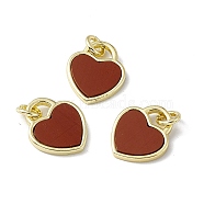Natural Red Jasper Heart Charms, with Rack Plating Golden Tone Brass Findings, Cadmium Free & Lead Free, 14x12x2mm, Hole: 3mm(G-G977-05G-01)