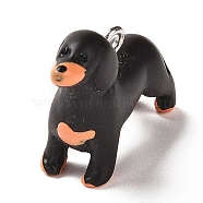 Opaque Resin Pendants, Dog Charms with Platinum Plated Iron Loops, Black, 20x28.5x9mm, Hole: 2mm(CRES-Z005-04B-P)