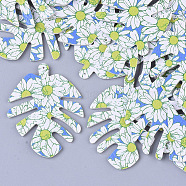 PU Leather Big Pendants, Double-Sided Printing, Flower Pattern, Leaf, Dodger Blue, 55x43x2mm, Hole: 1mm(FIND-TA0002-A03)